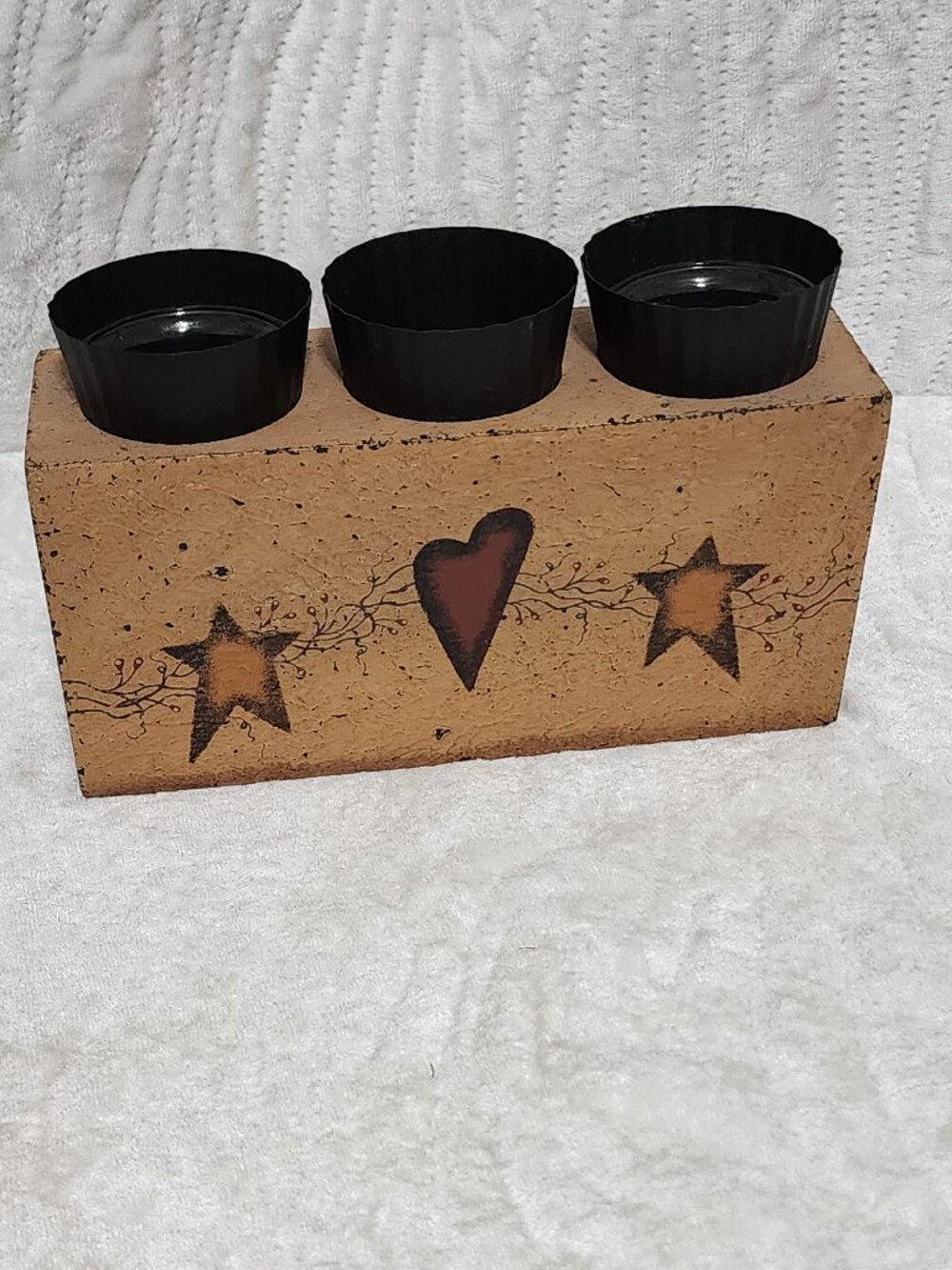Rustic Farm Candle Holder, 2 Glass Votives, 3 Metal holders